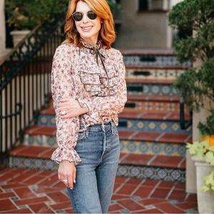 Zara Blogger Fav Sheer Romantic Tie Neck Top M